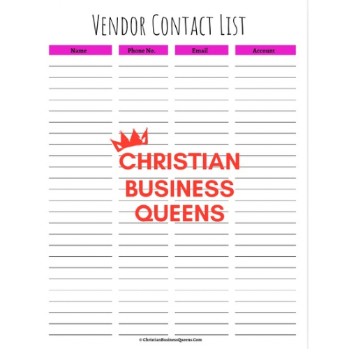 Business Vendor Contact List
